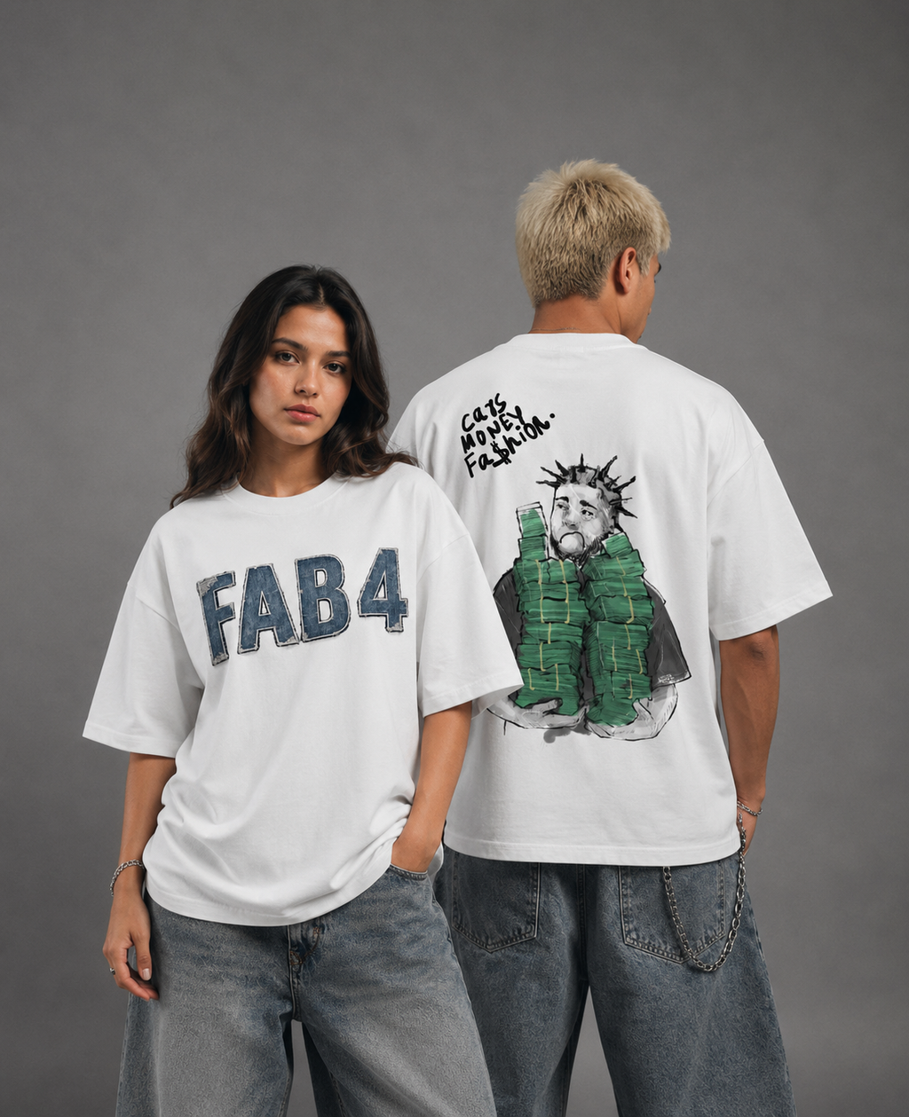 FAB4 Money Motion Oversized Graphic T-Shirt
