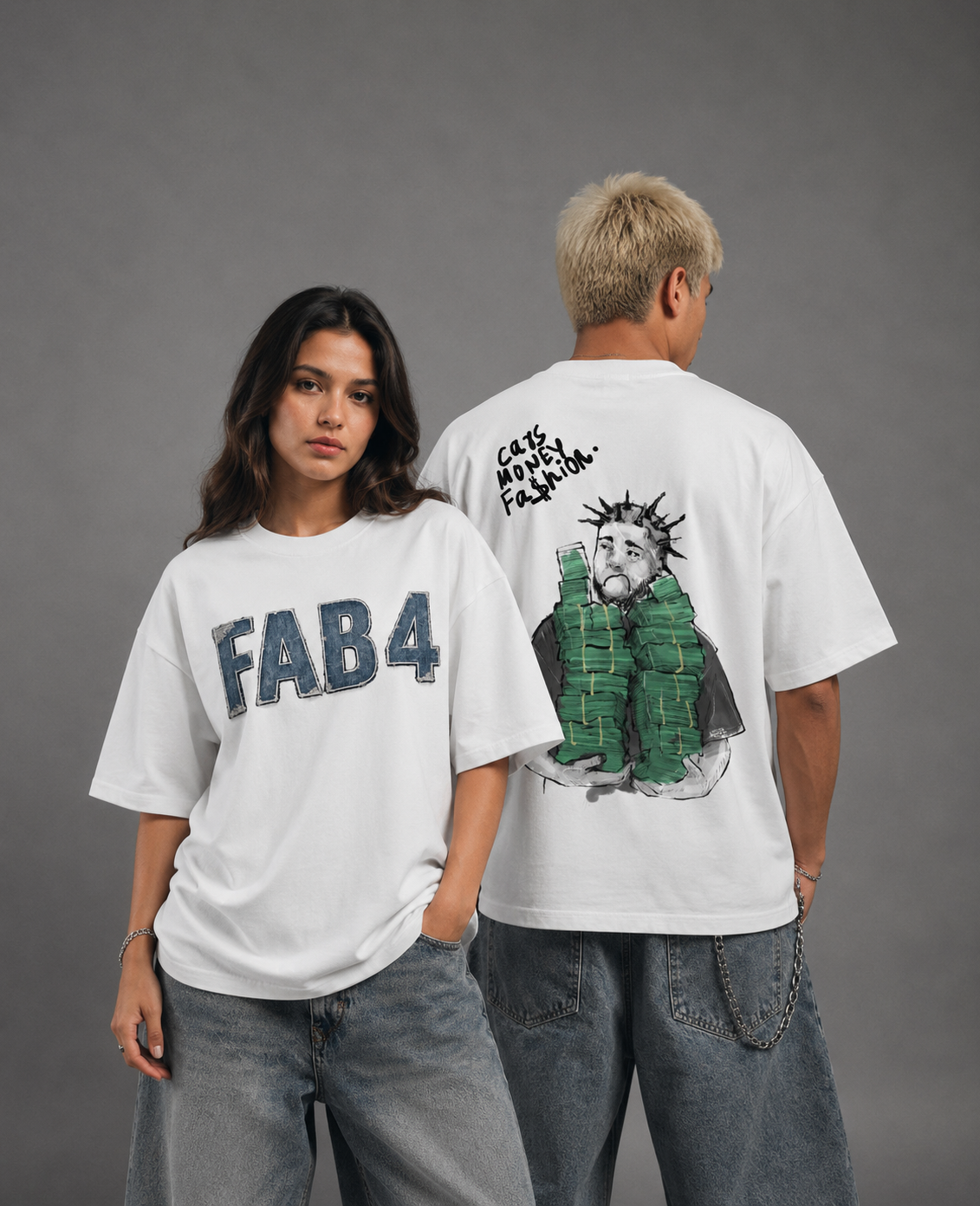 FAB4 Money Motion Oversized Graphic T-Shirt
